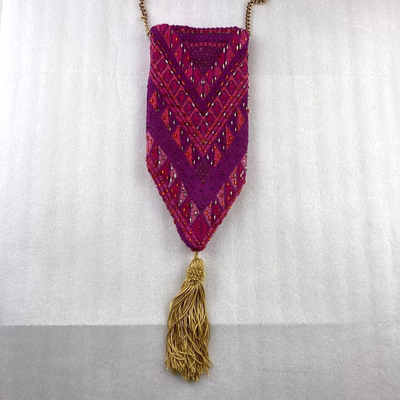 Small Cell Phone Club Purse Bag Handbag Beaded Satin Butterfly Tassel Chain Pink - Picture 3 of 6